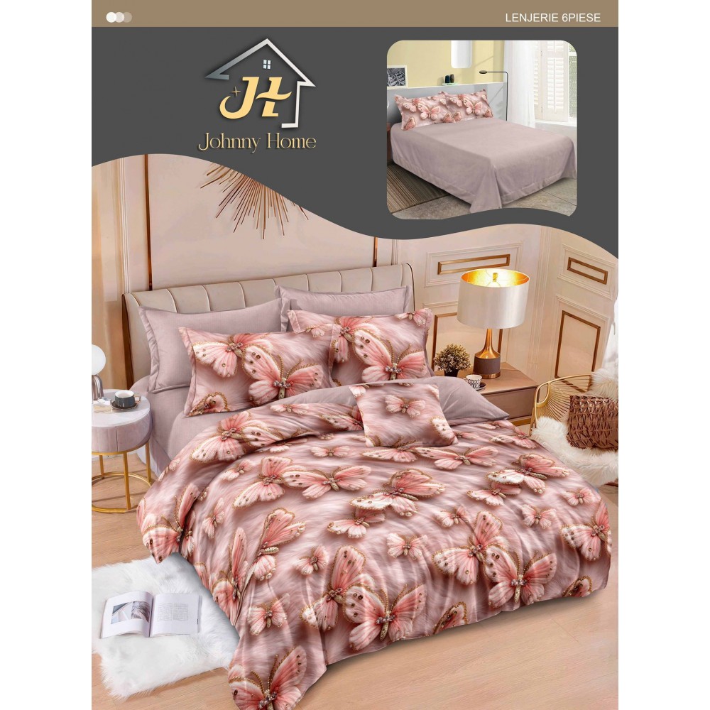 Lenjerie de pat dublu Din Finet, 6 piese, Pentru pat de 2 persoane, 240x250 cm R60-90 Lenjerii din finet 6 piese