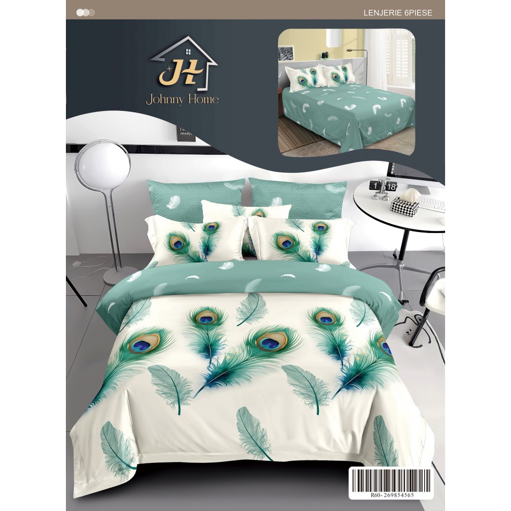 Lenjerie de pat dublu Din Finet, 6 piese, Pentru pat de 2 persoane, 240x250 cm R60-91 Lenjerii din finet 6 piese
