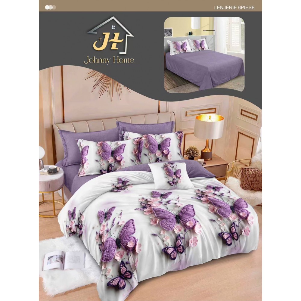 Lenjerie de pat dublu Din Finet, 6 piese, Pentru pat de 2 persoane, 240x250 cm R60-92 Lenjerii din finet 6 piese