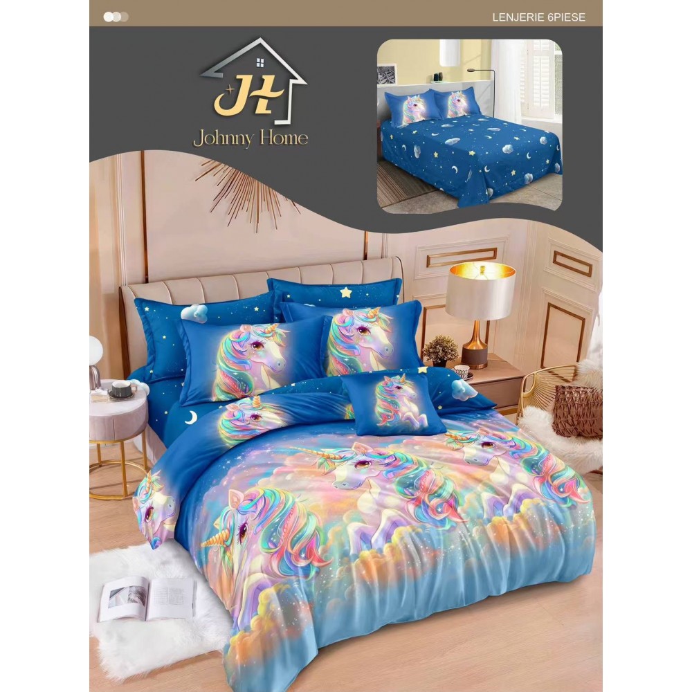 Lenjerie de pat dublu Din Finet, 6 piese, Pentru pat de 2 persoane, 240x250 cm R60-94 Lenjerii din finet 6 piese