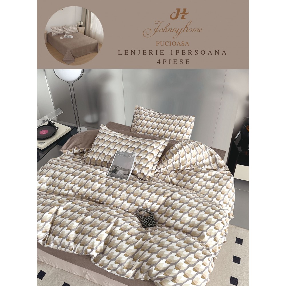 Lenjerie De Pat 1 Persoana 4 Piese, din Bumbac Finet, Cearceaf de pat 155x200cm, Y60-10 LENJERII DIN FINET 4 PIESE / 1 PERSOANA ELEGANT HOME PUCIOASA