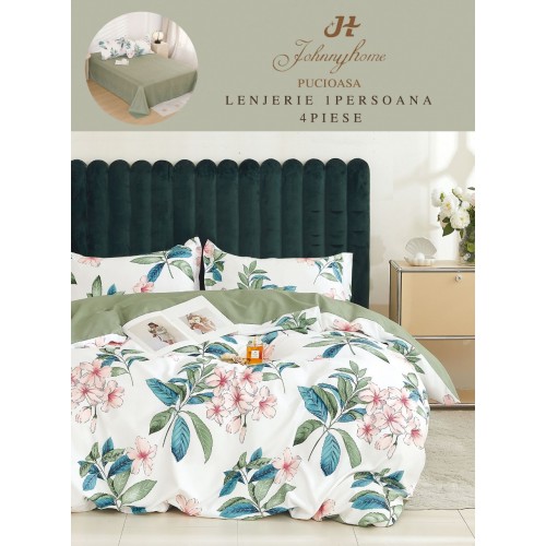 Lenjerie De Pat 1 Persoana 4 Piese, din Bumbac Finet, Cearceaf de pat 155x200cm, Y60-13