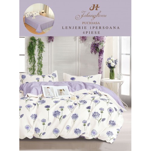 Lenjerie De Pat 1 Persoana 4 Piese, din Bumbac Finet, Cearceaf de pat 155x200cm, Y60-15