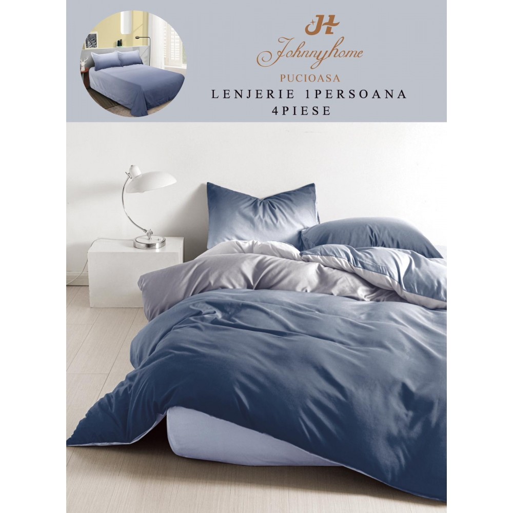 Lenjerie De Pat 1 Persoana 4 Piese, din Bumbac Finet, Cearceaf de pat 155x200cm, Y60-16 LENJERII DIN FINET 4 PIESE / 1 PERSOANA ELEGANT HOME PUCIOASA
