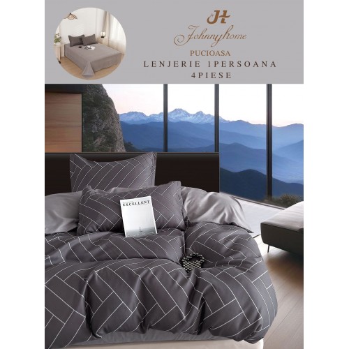 Lenjerie De Pat 1 Persoana 4 Piese, din Bumbac Finet, Cearceaf de pat 155x200cm, Y60-20