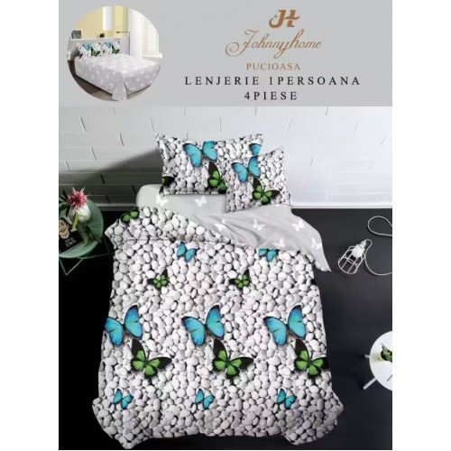 Lenjerie De Pat 1 Persoana 4 Piese, din Bumbac Finet, Cearceaf de pat 155x200cm, Y60-21