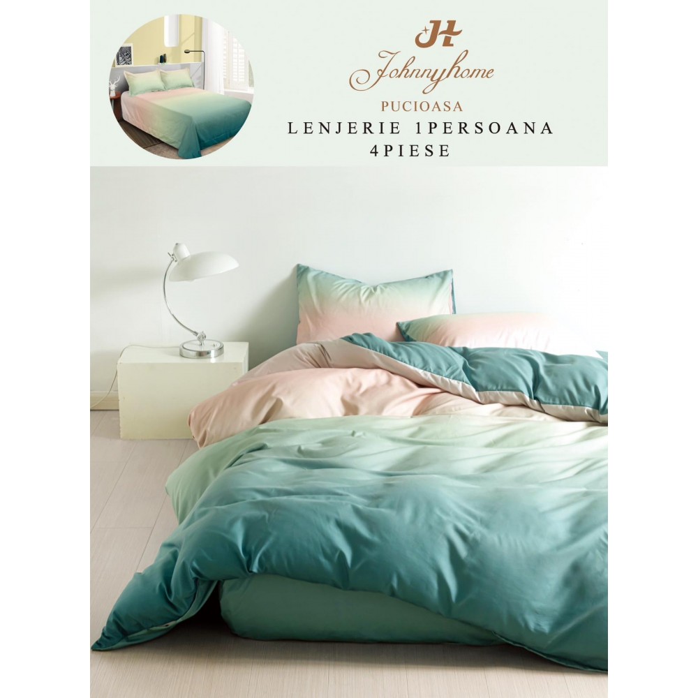 Lenjerie De Pat 1 Persoana 4 Piese, din Bumbac Finet, Cearceaf de pat 155x200cm, Y60-23 LENJERII DIN FINET 4 PIESE / 1 PERSOANA ELEGANT HOME PUCIOASA