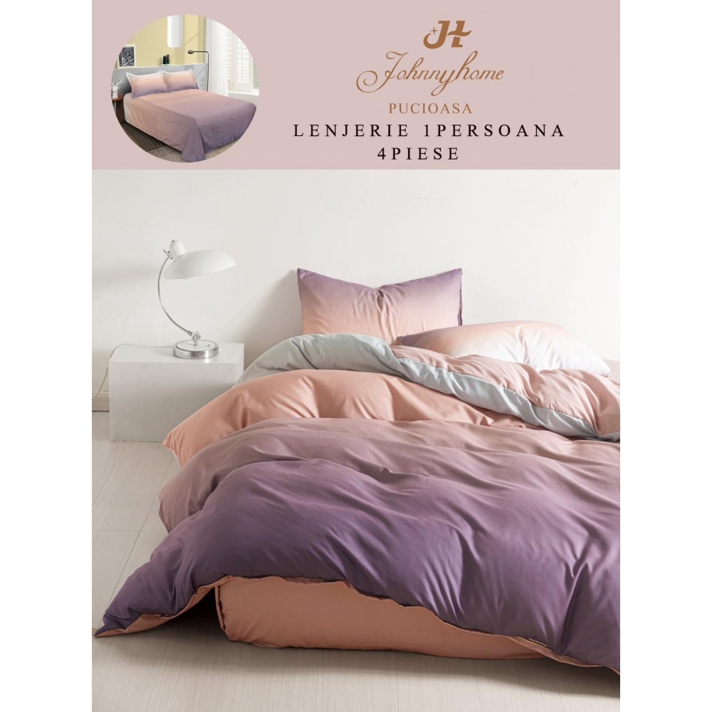 Lenjerie De Pat 1 Persoana 4 Piese, din Bumbac Finet, Cearceaf de pat 155x200cm, Y60-24 LENJERII DIN FINET 4 PIESE / 1 PERSOANA ELEGANT HOME PUCIOASA