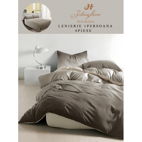 Lenjerie De Pat 1 Persoana 4 Piese, din Bumbac Finet, Cearceaf de pat 155x200cm, Y60-25