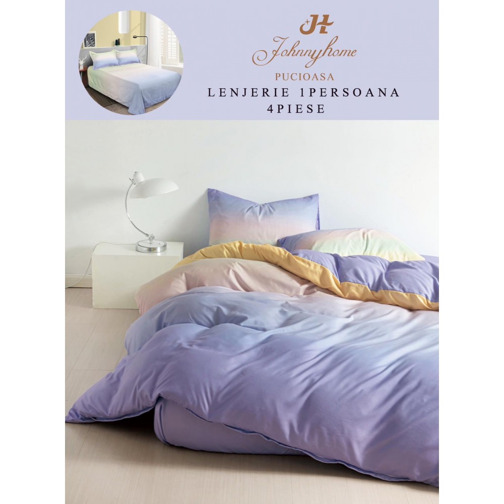 Lenjerie De Pat 1 Persoana 4 Piese, din Bumbac Finet, Cearceaf de pat 155x200cm, Y60-26 LENJERII DIN FINET 4 PIESE / 1 PERSOANA ELEGANT HOME PUCIOASA