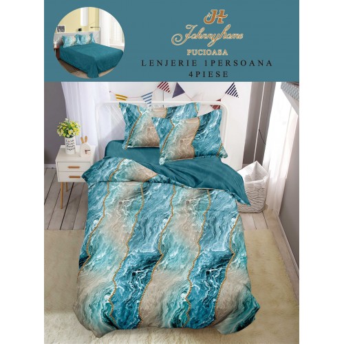Lenjerie De Pat 1 Persoana 4 Piese, din Bumbac Finet, Cearceaf de pat 155x200cm, Y60-29