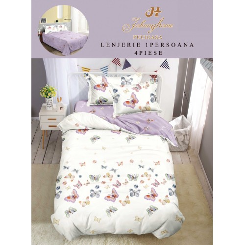 Lenjerie De Pat 1 Persoana 4 Piese, din Bumbac Finet, Cearceaf de pat 155x200cm, Y60-30