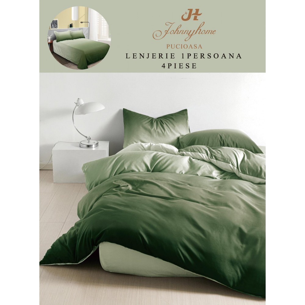 Lenjerie De Pat 1 Persoana 4 Piese, din Bumbac Finet, Cearceaf de pat 155x200cm, Y60-33 LENJERII DIN FINET 4 PIESE / 1 PERSOANA ELEGANT HOME PUCIOASA