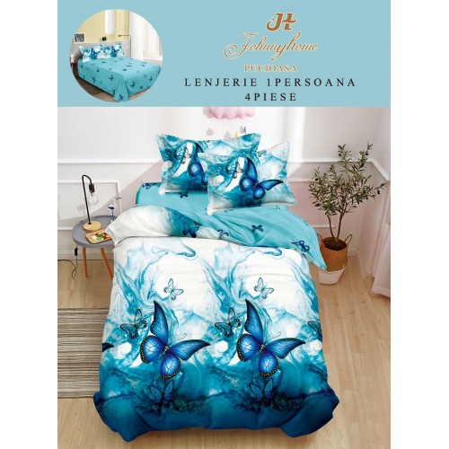 Lenjerie De Pat 1 Persoana 4 Piese, din Bumbac Finet, Cearceaf de pat 155x200cm, Y60-34