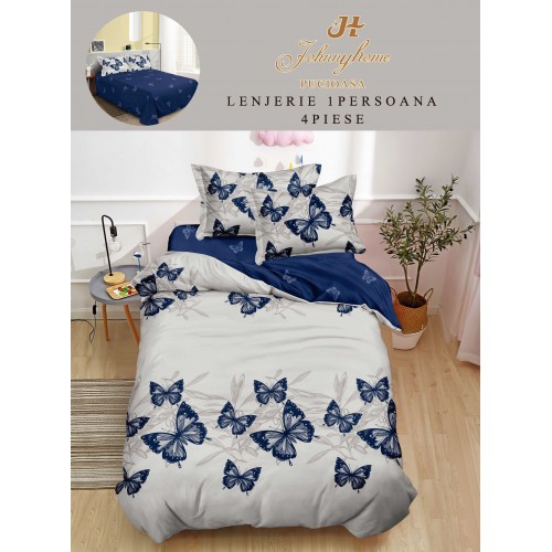 Lenjerie De Pat 1 Persoana 4 Piese, din Bumbac Finet, Cearceaf de pat 155x200cm, Y60-35