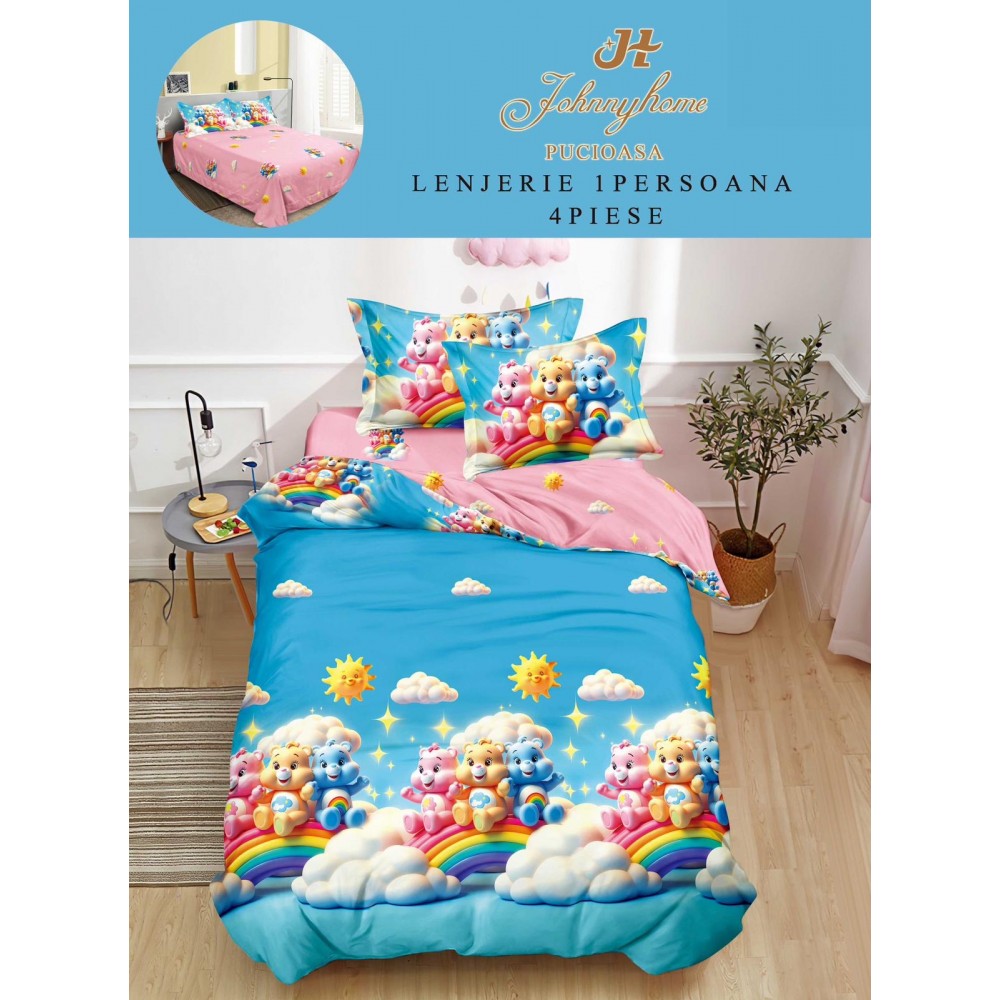 Lenjerie De Pat 1 Persoana 4 Piese, din Bumbac Finet, Cearceaf de pat 155x200cm, Y60-36 LENJERII DIN FINET 4 PIESE / 1 PERSOANA ELEGANT HOME PUCIOASA