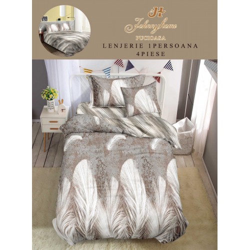 Lenjerie De Pat 1 Persoana 4 Piese, din Bumbac Finet, Cearceaf de pat 155x200cm, Y60-37
