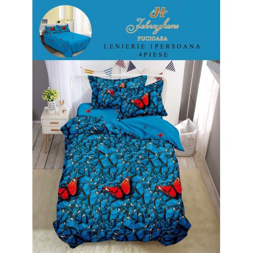 Lenjerie De Pat 1 Persoana 4 Piese, din Bumbac Finet, Cearceaf de pat 155x200cm, Y60-38
