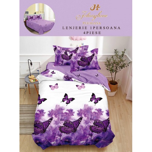 Lenjerie De Pat 1 Persoana 4 Piese, din Bumbac Finet, Cearceaf de pat 155x200cm, Y60-41