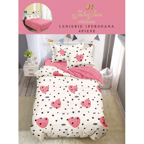 Lenjerie De Pat 1 Persoana 4 Piese, din Bumbac Finet, Cearceaf de pat 155x200cm, Y60-42