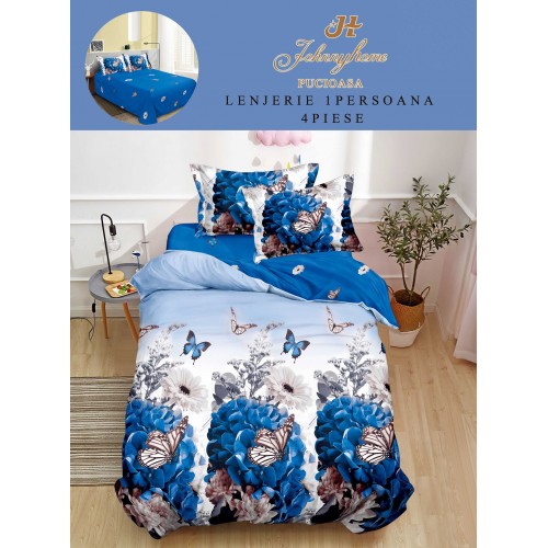 Lenjerie De Pat 1 Persoana 4 Piese, din Bumbac Finet, Cearceaf de pat 155x200cm, Y60-45