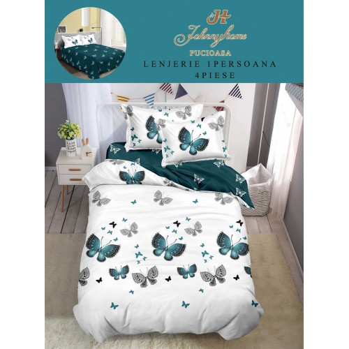 Lenjerie De Pat 1 Persoana 4 Piese, din Bumbac Finet, Cearceaf de pat 155x200cm, Y60-46
