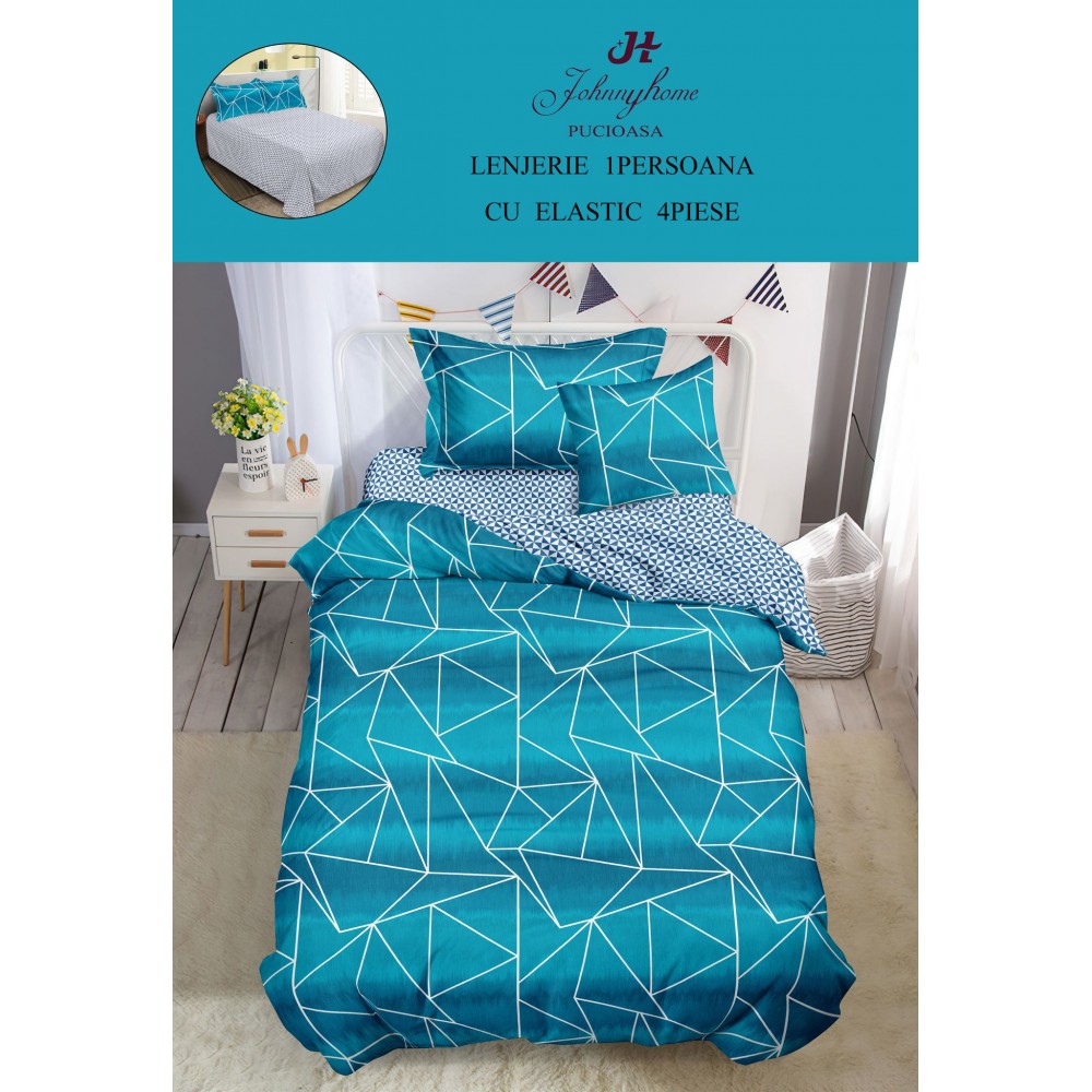 Lenjerie De Pat 1 Persoana 4 Piese, din Bumbac Finet, Cearceaf de pat 155x200cm, Y60-51 LENJERII DIN FINET 4 PIESE / 1 PERSOANA ELEGANT HOME PUCIOASA