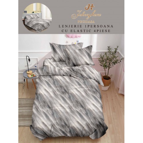Lenjerie De Pat 1 Persoana 4 Piese, din Bumbac Finet, Cearceaf de pat 155x200cm, Y60-54