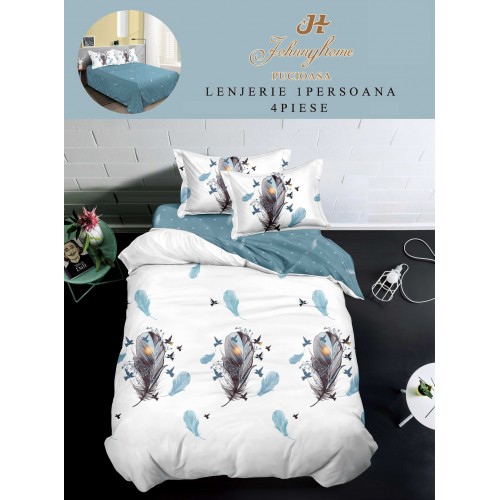 Lenjerie De Pat 1 Persoana 4 Piese, din Bumbac Finet, Cearceaf de pat 155x200cm, Y60-55