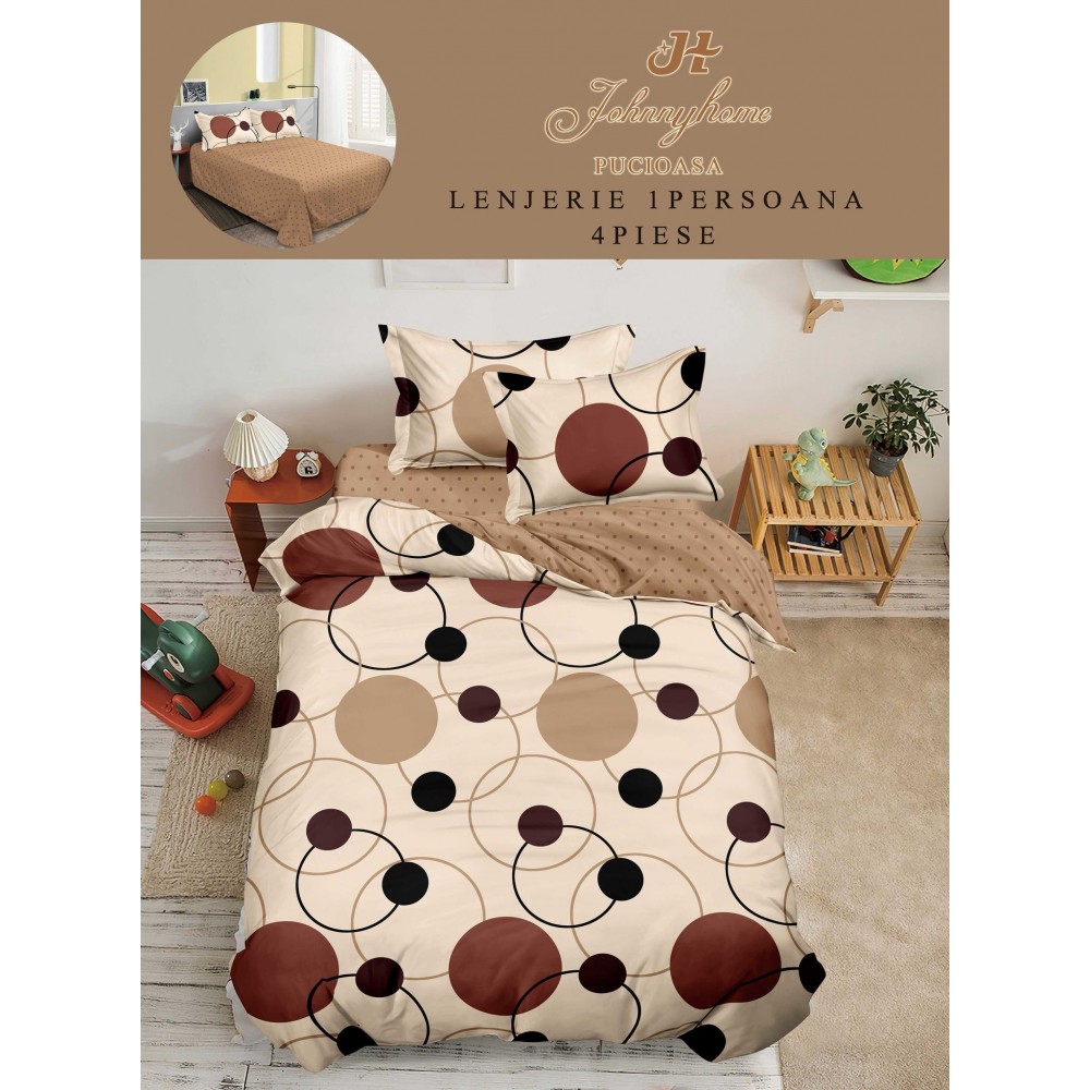 Lenjerie De Pat 1 Persoana 4 Piese, din Bumbac Finet, Cearceaf de pat 155x200cm, Y60-60 LENJERII DIN FINET 4 PIESE / 1 PERSOANA ELEGANT HOME PUCIOASA