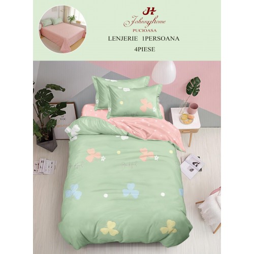 Lenjerie De Pat 1 Persoana 4 Piese, din Bumbac Finet, Cearceaf de pat 155x200cm, Y60-68