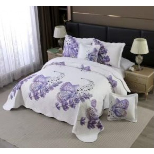 Cuvertură Pat Dublu, 5 Piese, Bumbac 100% , Imprimat –Calitate Premium, 230x250 cm, CUVE-11