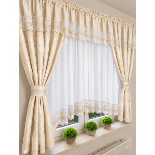  Perdea de bucătărie cu draperii florale, CREM– 400 × 160 cm PER2