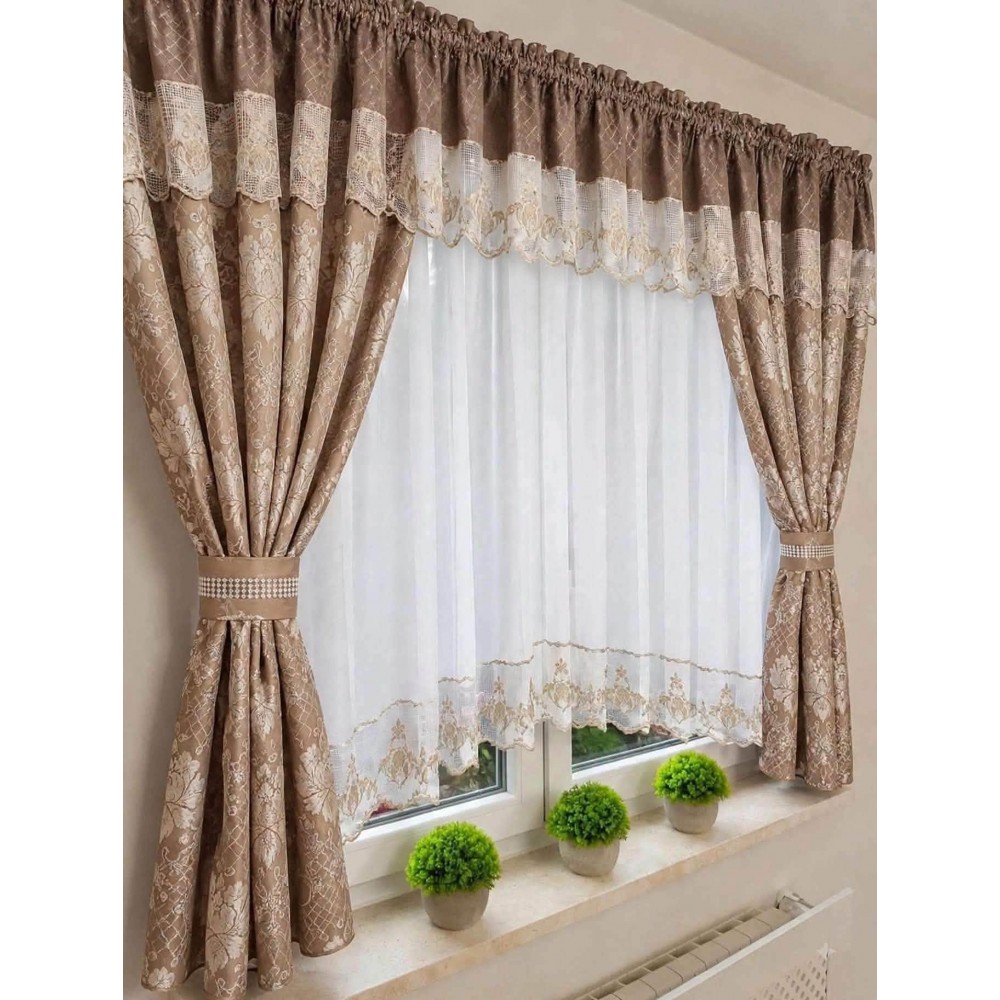 Perdea de bucătărie cu draperii florale, MARO– 400 × 160 cm PER5 DRAPERII