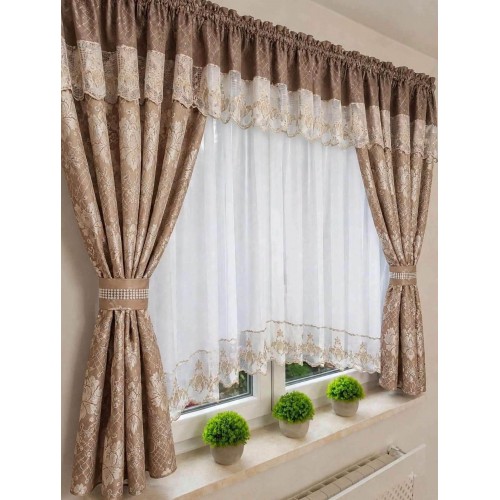 Perdea de bucătărie cu draperii florale, MARO– 400 × 160 cm PER5