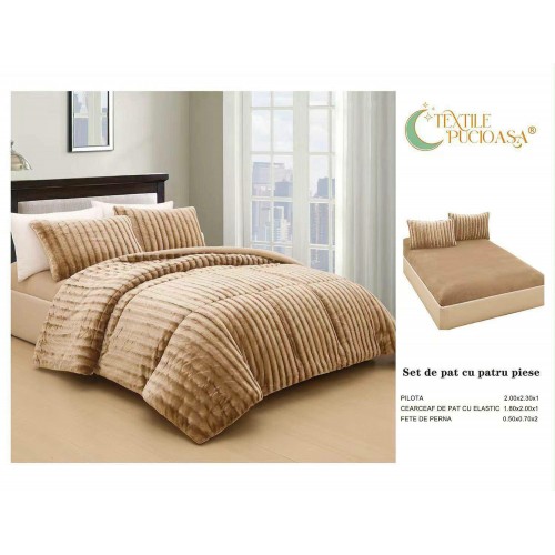 Lenjerie de pat Cocolino cu Pilotă Inclusă – 4 Piese – crem – Cearșaf cu Elastic PPCLI8