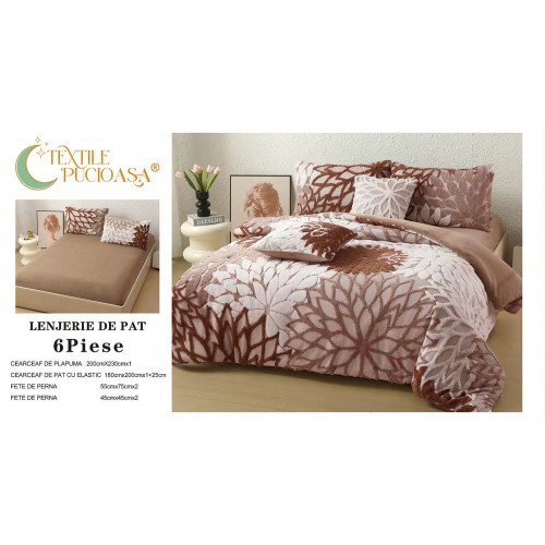 Lenjerie de pat Cocolino – 6 Piese – Model Floral – Cearșaf cu Elastic 180x100 LCCEP1