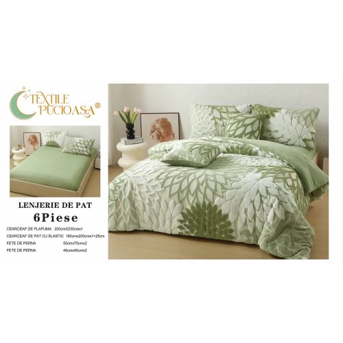 Lenjerie de pat Cocolino – 6 Piese – Model Floral – Cearșaf cu Elastic 180x100 LCCEP2