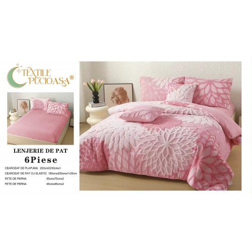 Lenjerie de pat Cocolino – 6 Piese – Model Floral – Cearșaf cu Elastic 180x100 LCCEP3