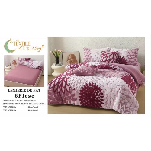 Lenjerie de pat Cocolino – 6 Piese – Model Floral – Cearșaf cu Elastic 180x100 LCCEP4