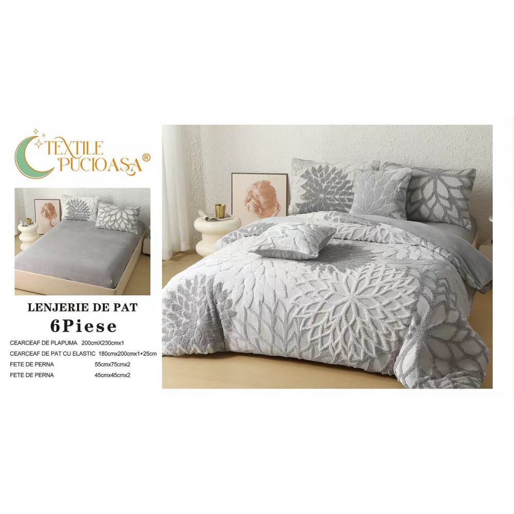 Lenjerie de pat Cocolino – 6 Piese – Model Floral – Cearșaf cu Elastic 180x100 LCCEP5 Lenjerii cocolino 6 piese