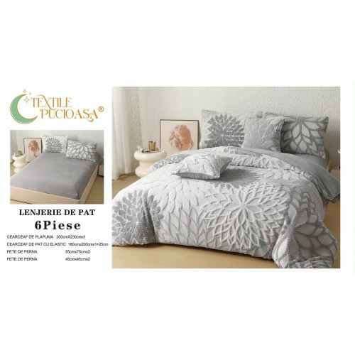 Lenjerie de pat Cocolino – 6 Piese – Model Floral – Cearșaf cu Elastic 180x100 LCCEP5