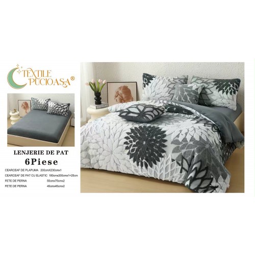 Lenjerie de pat Cocolino – 6 Piese – Model Floral – Cearșaf cu Elastic 180x100 LCCEP6