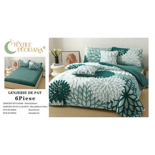 Lenjerie de pat Cocolino – 6 Piese – Model Floral – Cearșaf cu Elastic 180x100 LCCEP7