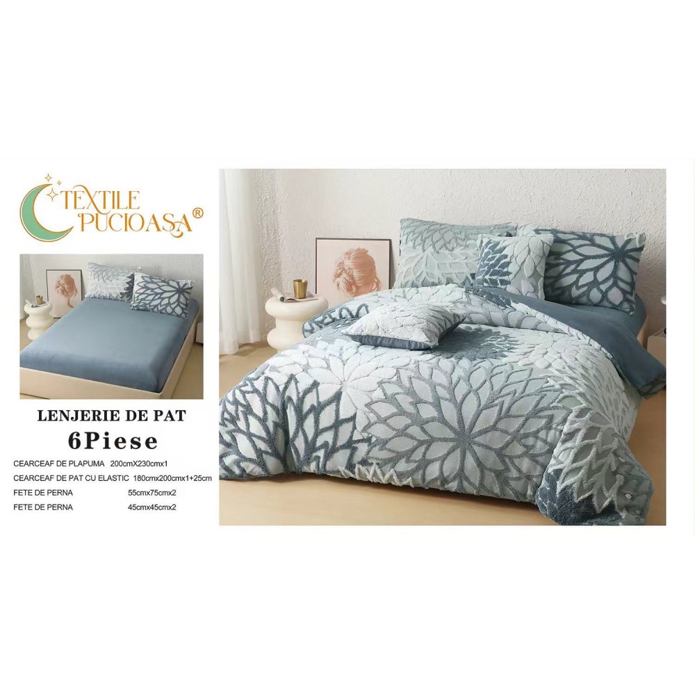 Lenjerie de pat Cocolino – 6 Piese – Model Floral – Cearșaf cu Elastic 180x100 LCCEP8 Lenjerii cocolino 6 piese