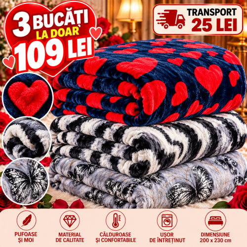 Set 3 Pături Cocolino 200x230 cm – 109 Lei | Super Pufoase și Călduroase S3PC73