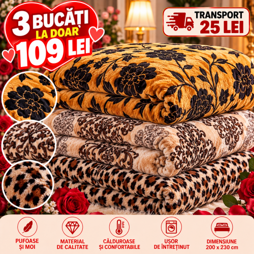 Set 3 Pături Cocolino 200x230 cm – 109 Lei | Super Pufoase și Călduroase S3PC72