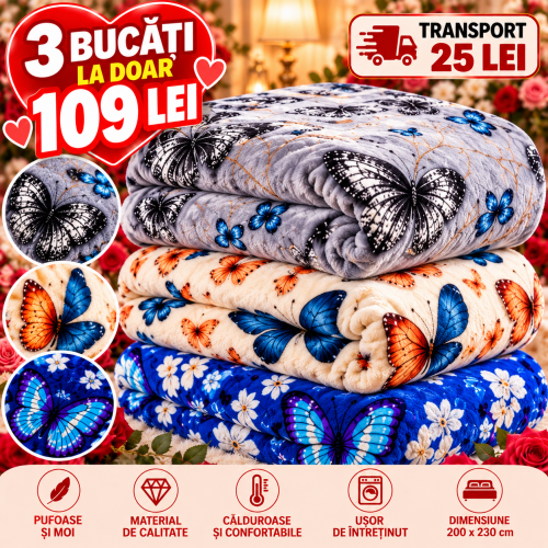 Set 3 Pături Cocolino 200x230 cm – 109 Lei | Super Pufoase și Călduroase S3PC71
