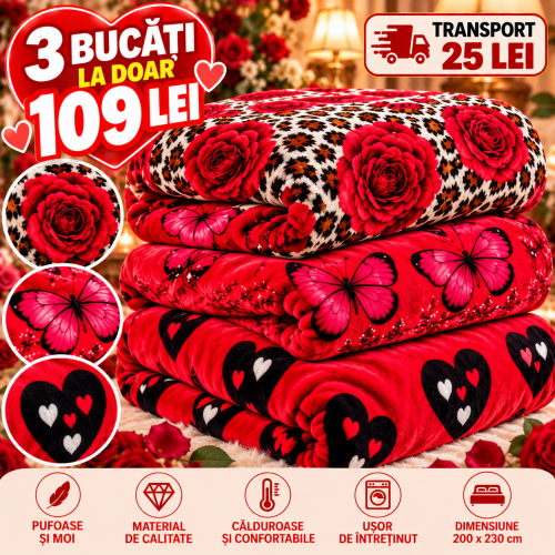 Set 3 Pături Cocolino 200x230 cm – 109 Lei | Super Pufoase și Călduroase S3PC70