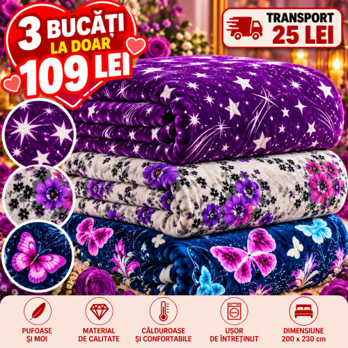 Set 3 Pături Cocolino 200x230 cm – 109 Lei | Super Pufoase și Călduroase S3PC69
